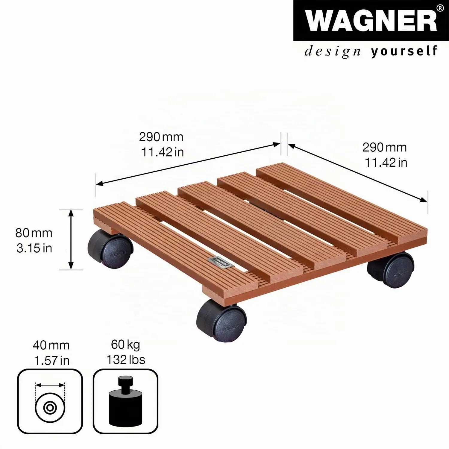 Wagner WPC 20051001 carrello piante 29 cm terracotta 60 kg