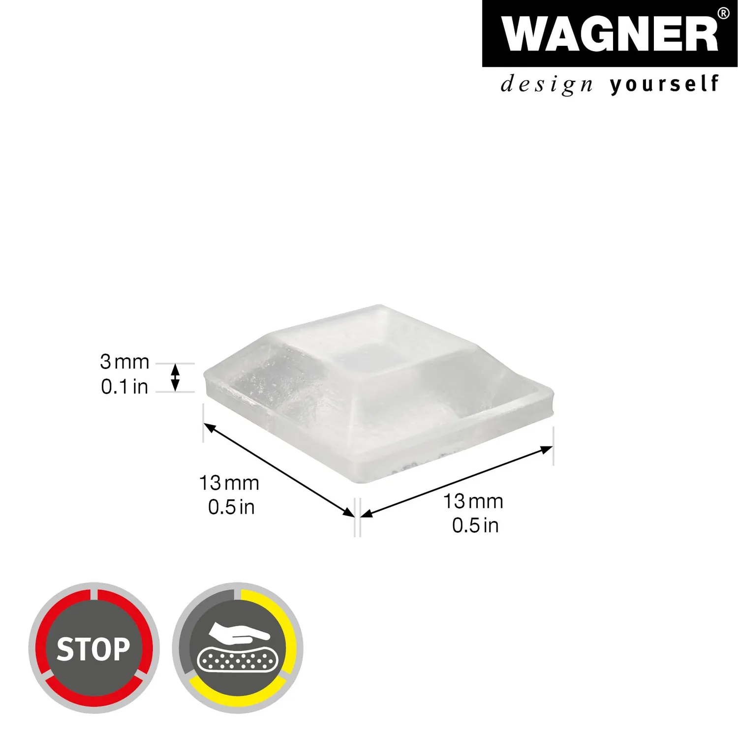 Wagner EH 3113 piedini gomma adesivi 13x13 mm 16 pz trasparenti