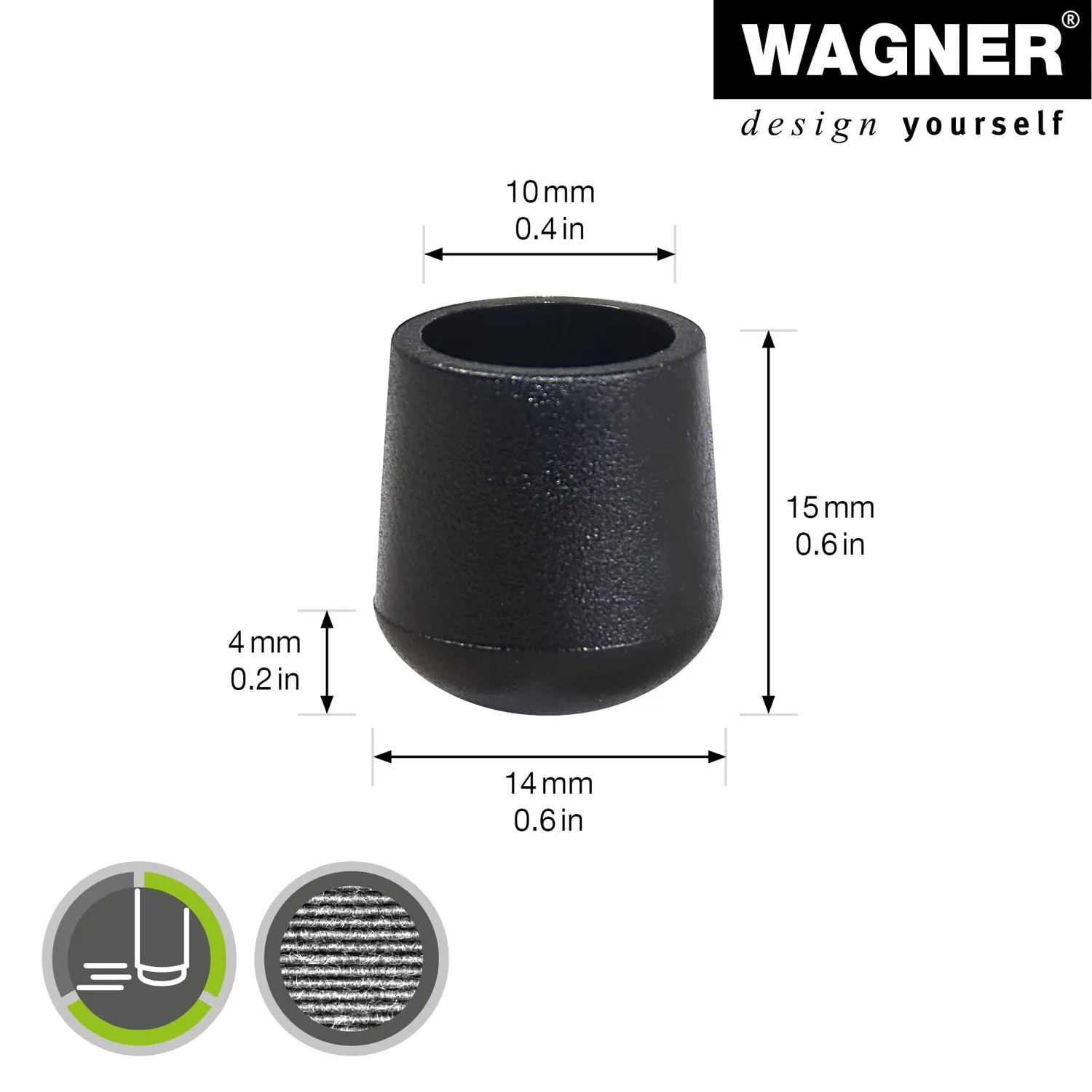 Wagner EH 0610 tappi tubi acciaio 4 pezzi neri scorrevoli