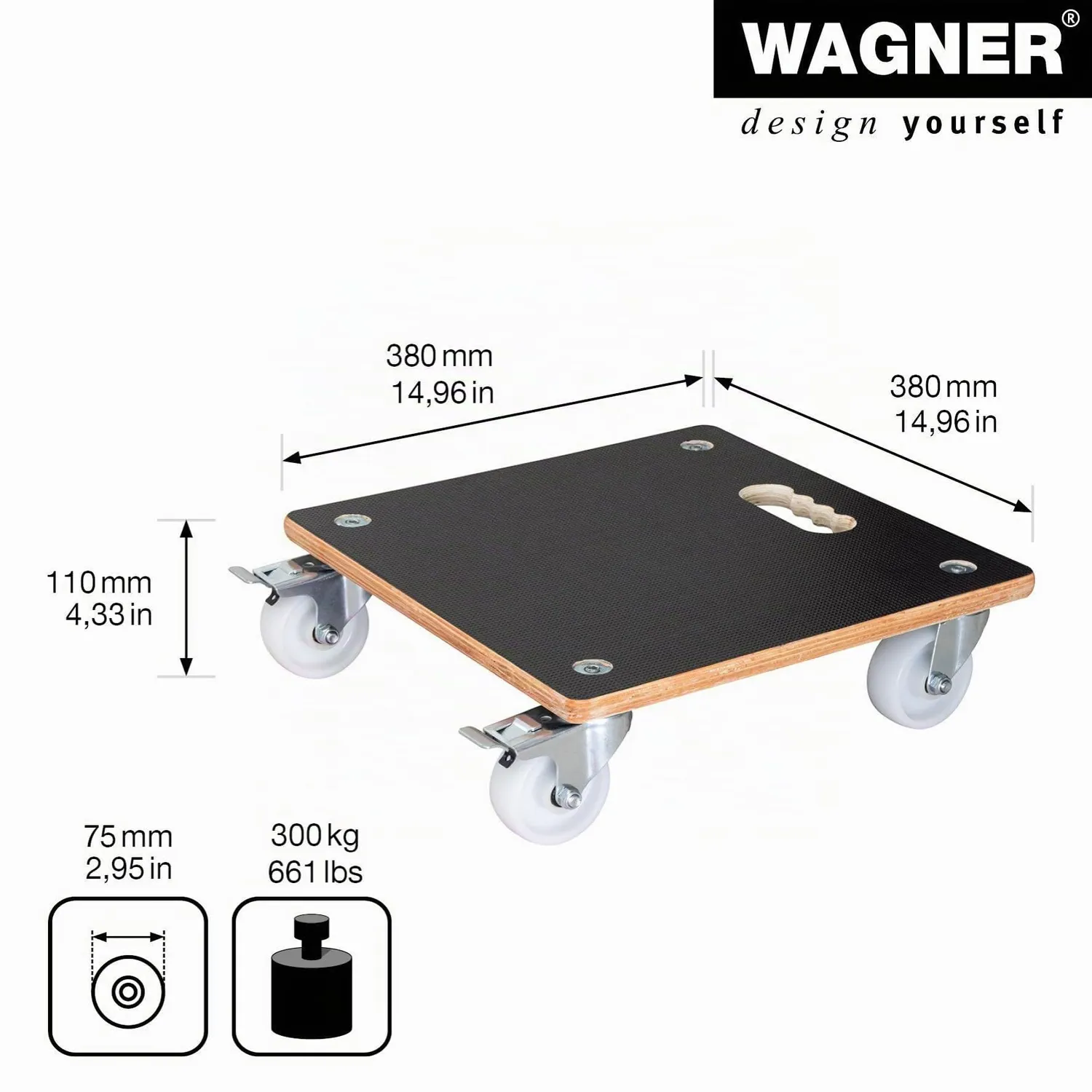 Wagner Maxigrip carrello piante 38x38 cm legno 250 kg