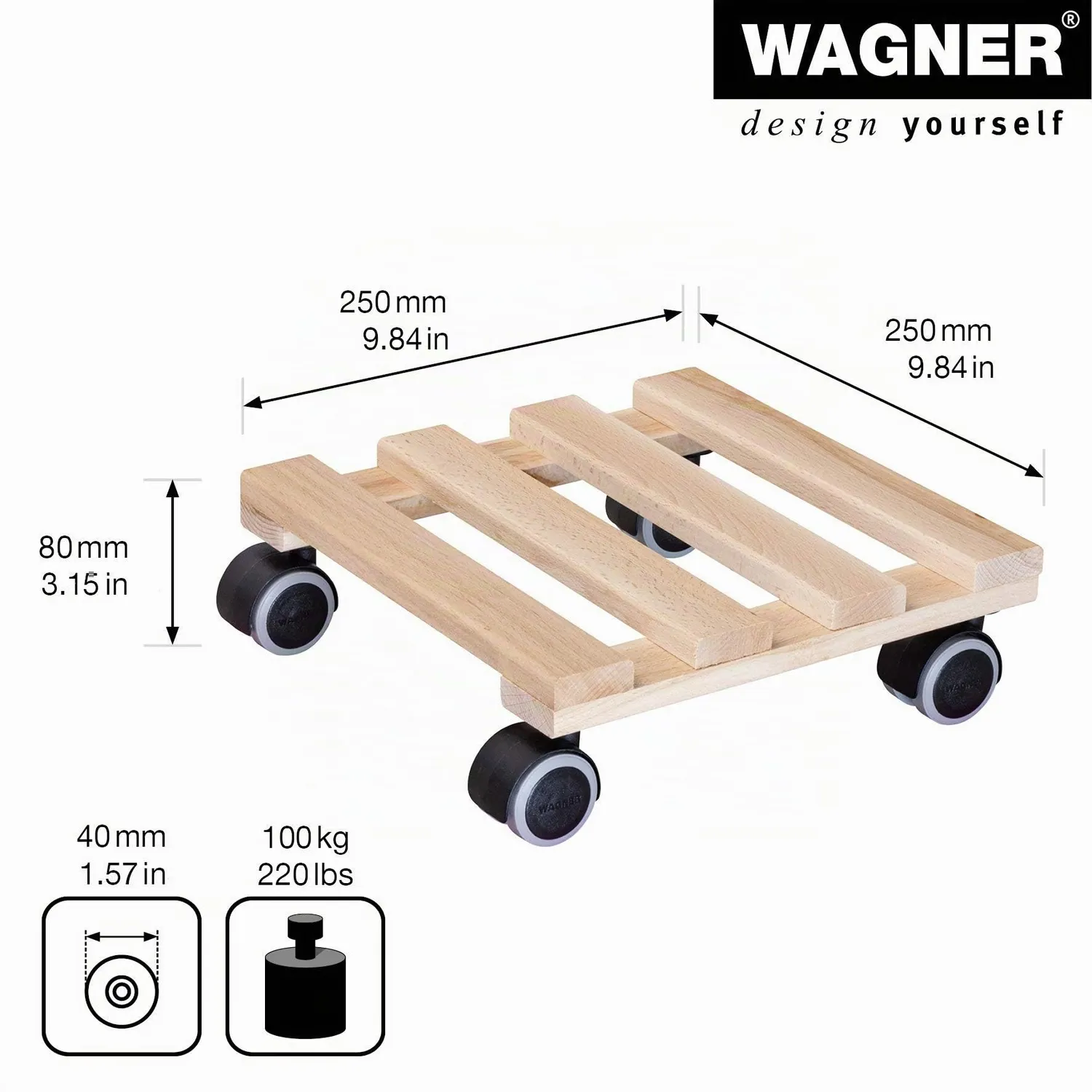Wagner Paletti carrello piante 25x25 cm faggio morbido