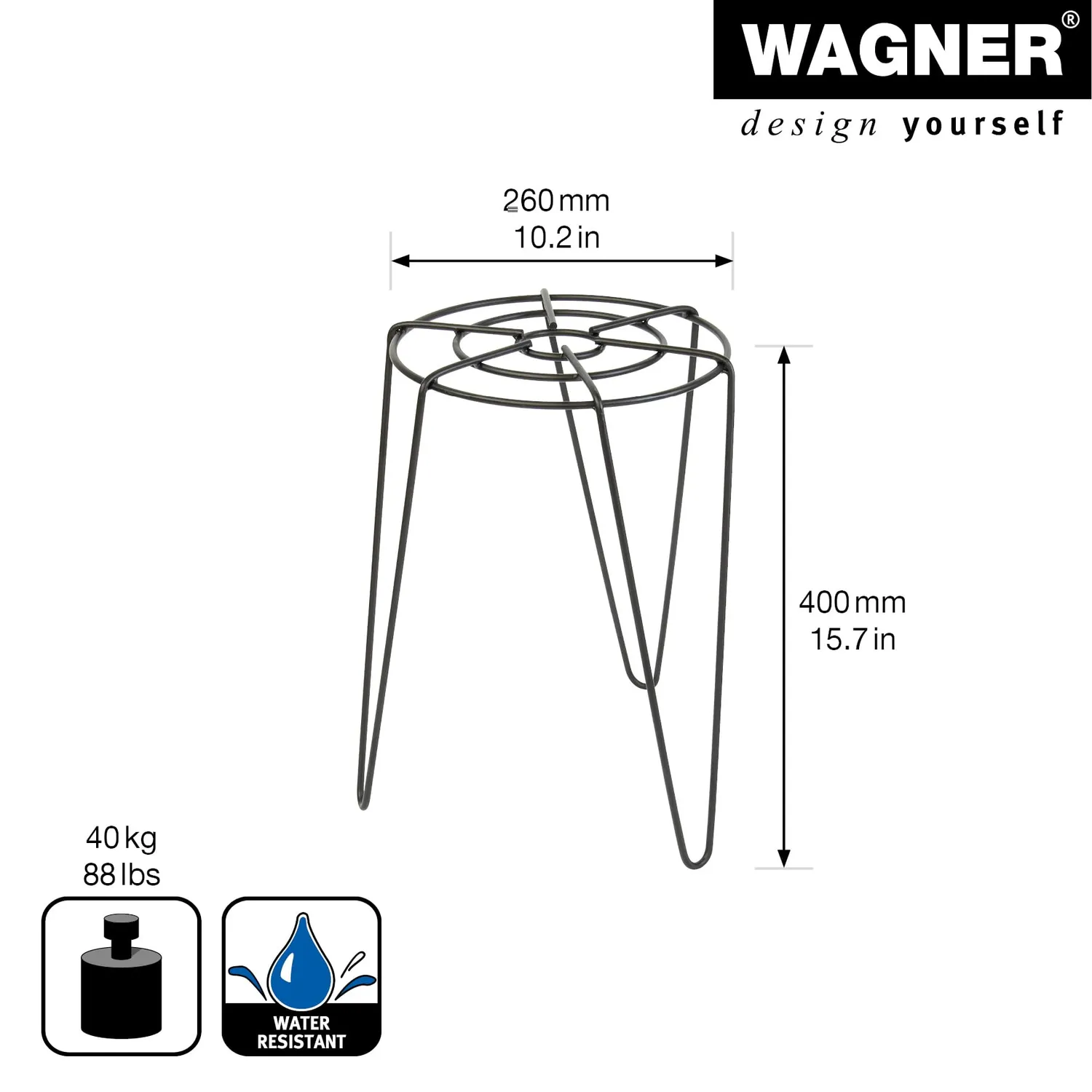 Wagner Hairpin 25054001 supporto piante nero 40 cm