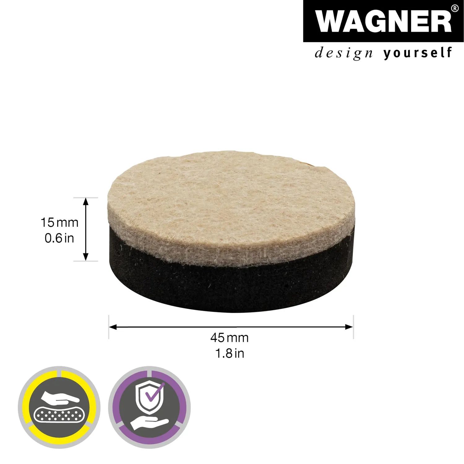Wagner EH 1345 cuscinetti feltro 2 pezzi Ø45x15 mm autoadesivi