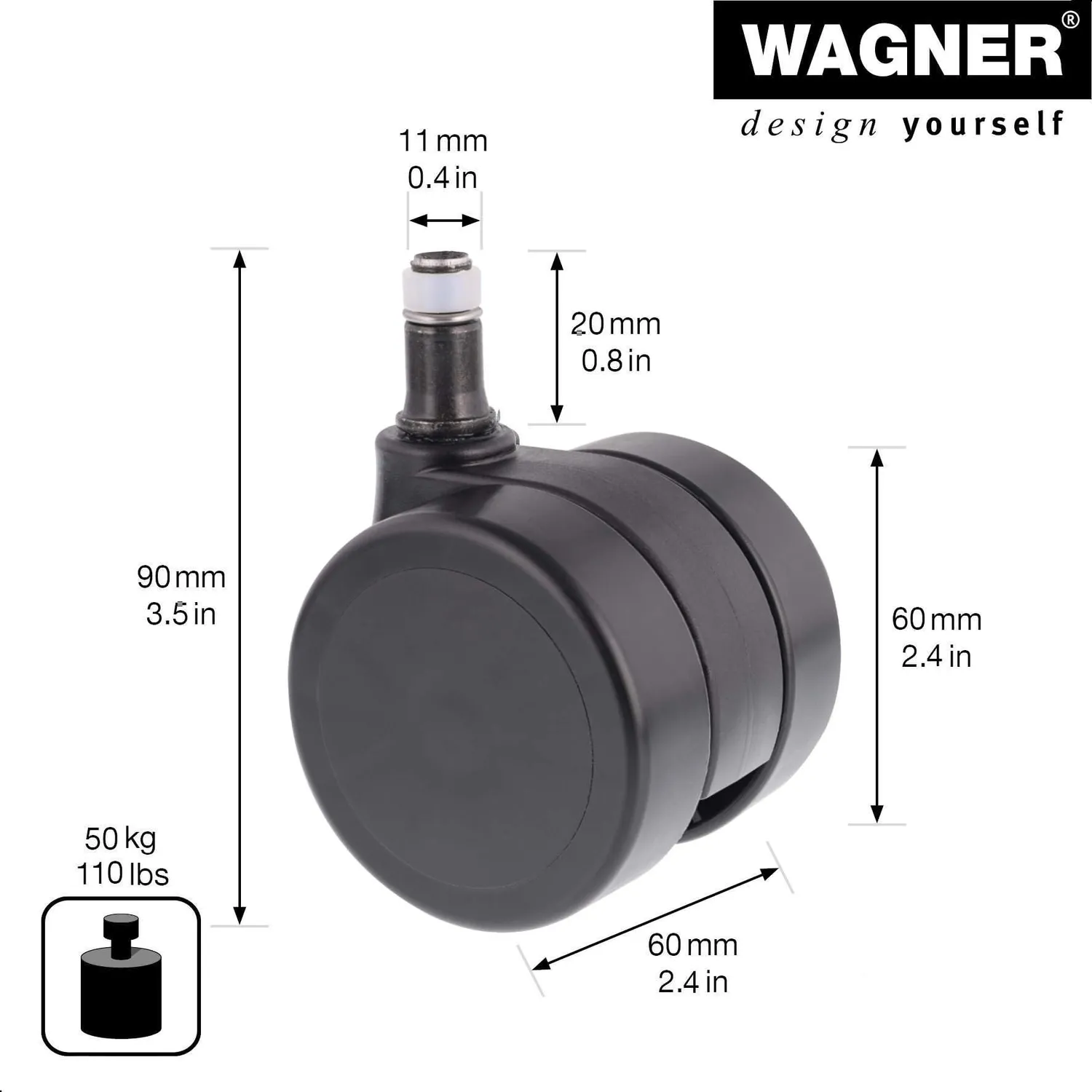 Wagner 01011861 rotella sedia ufficio dura 60 mm x1