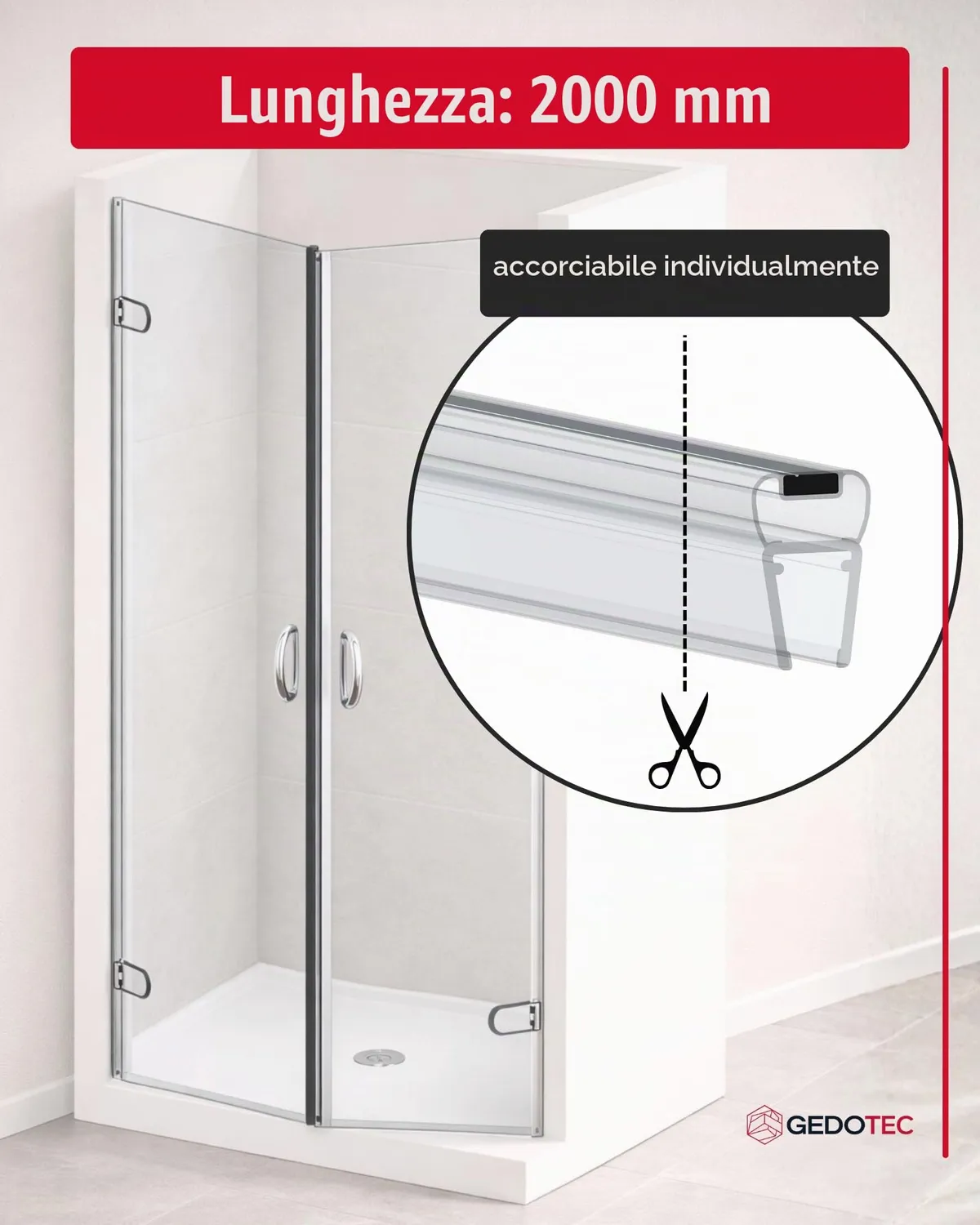 Gedotec Guarnizione Magnetica Doccia 180° 2 m 6-8 mm