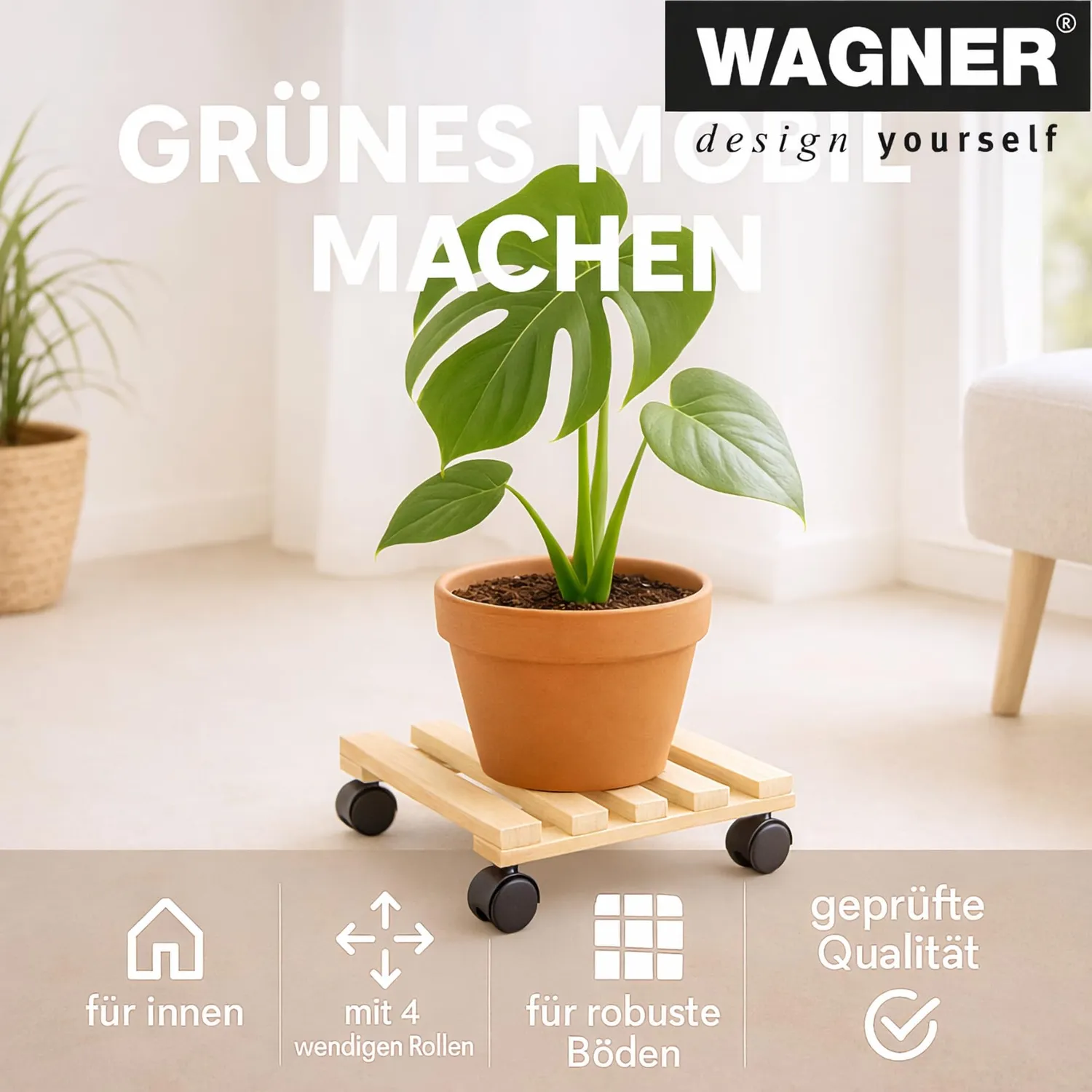 Wagner Paletti Sottovaso con Ruote 35x35 Legno 100 Kg
