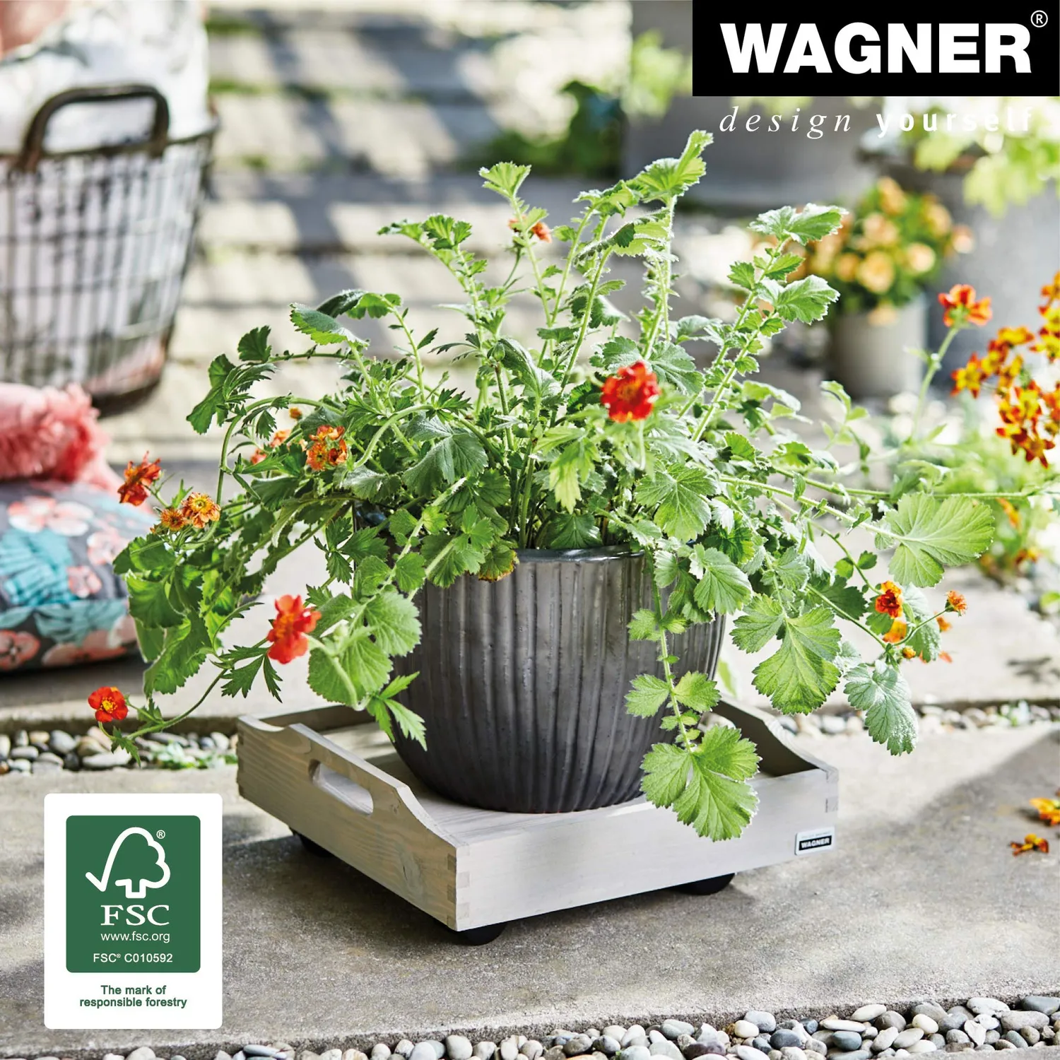 WAGNER Vintage carrello piante tortora 30x30 cm 100 kg