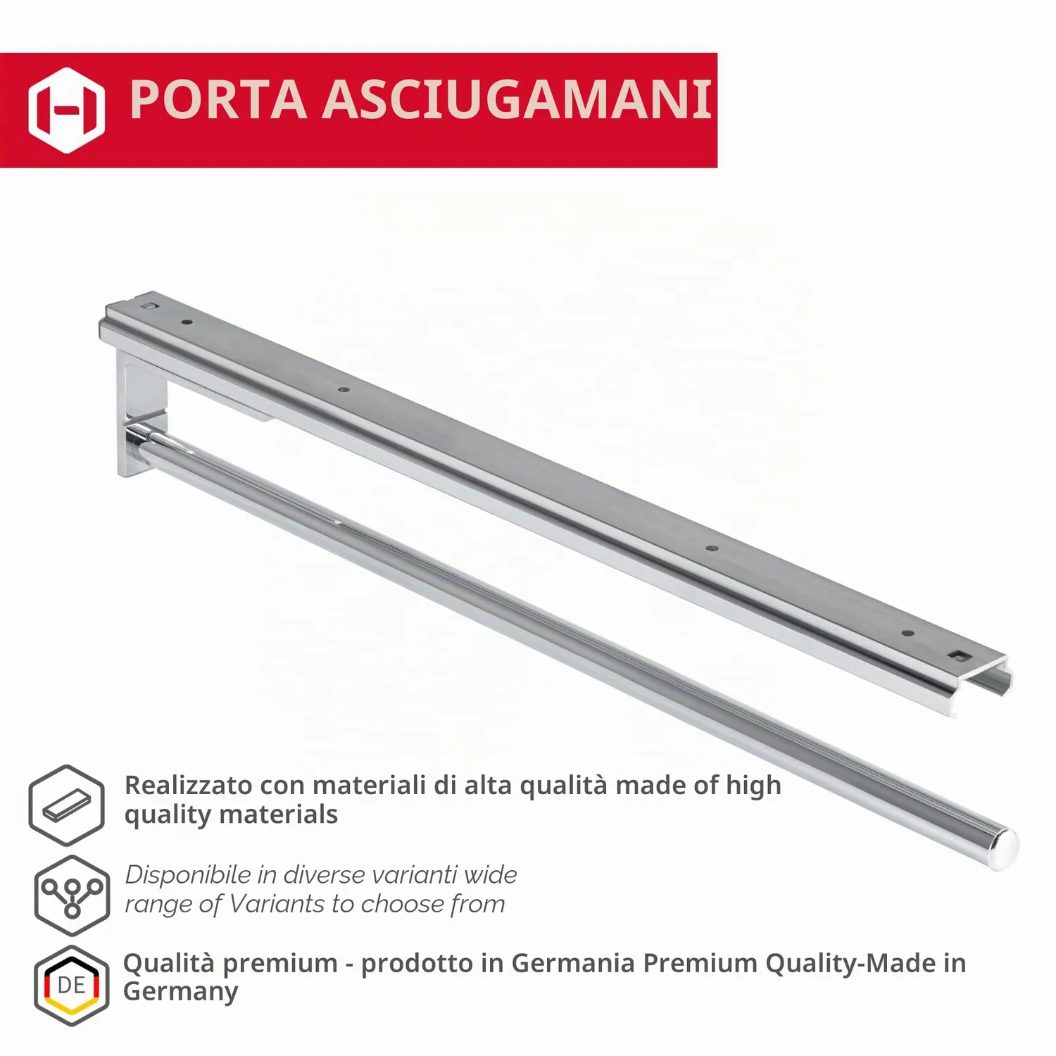 Gedotec H6008 portasciugamani estraibile 1 braccio cromo 465 mm