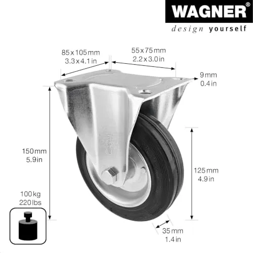 Wagner RO 8124 rotella fissa 125 mm gomma grigia 100 kg