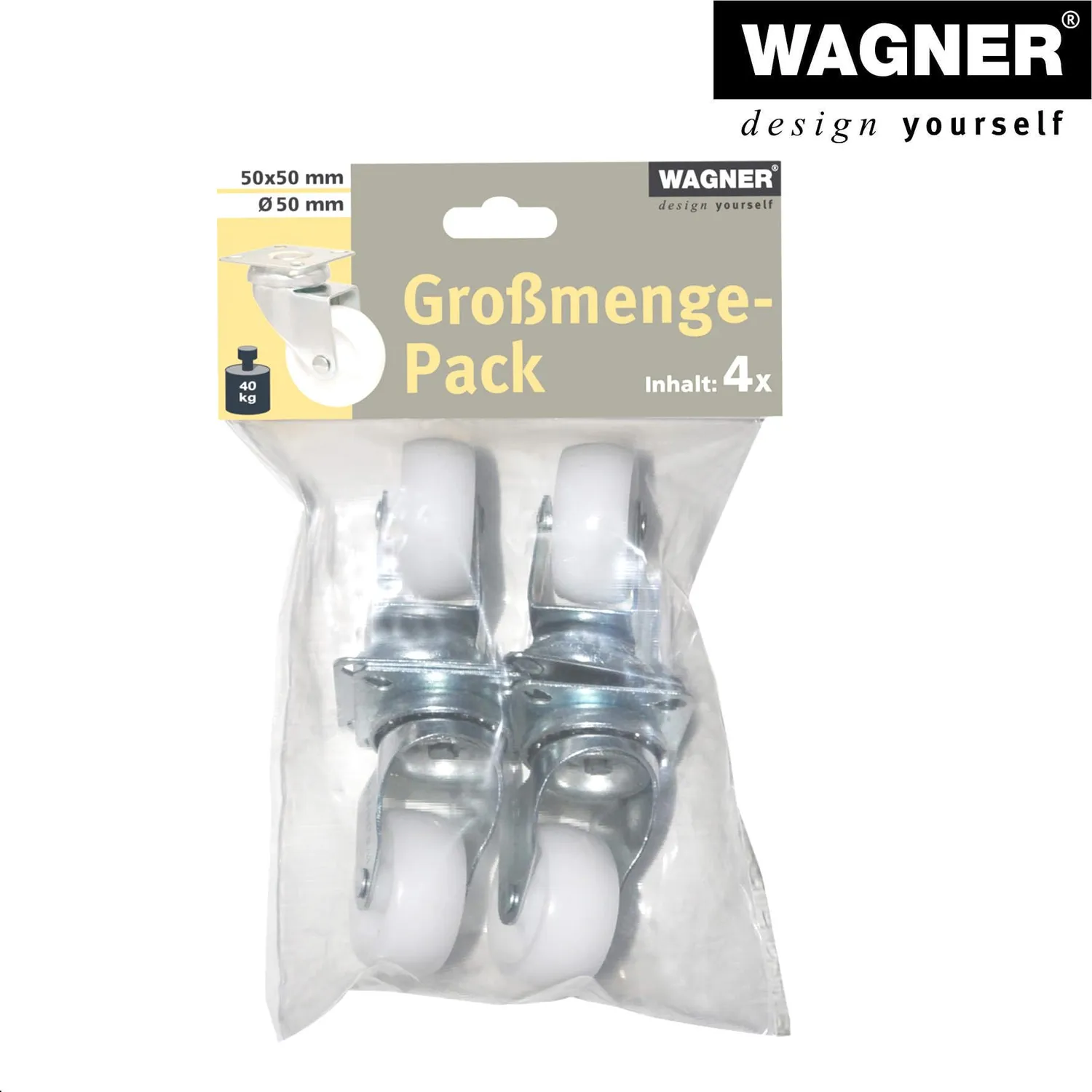 WAGNER ECO set 4 ruote girevoli D50 mm bianche 50 kg