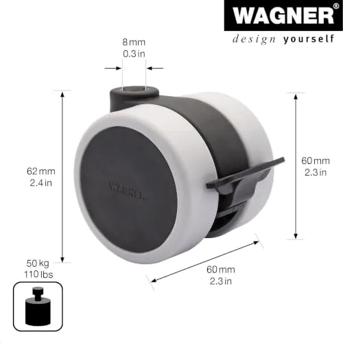 Wagner RO 0117 rullo doppio 60 mm nero con freno 50 kg