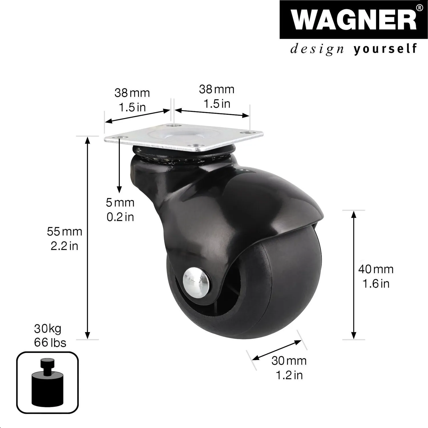 Wagner 01001701 rotella a sfera 40 mm 30 kg nera morbida