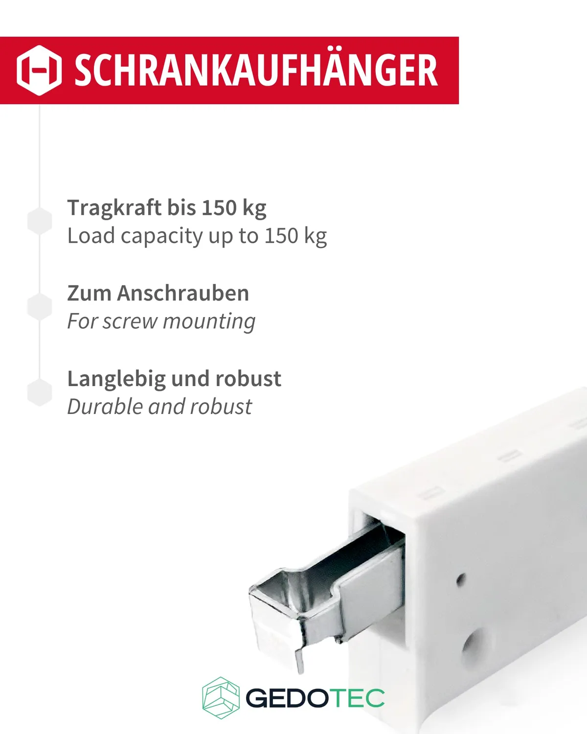 Gedotec H8066 appendipensili bianco 2 pezzi 150 kg