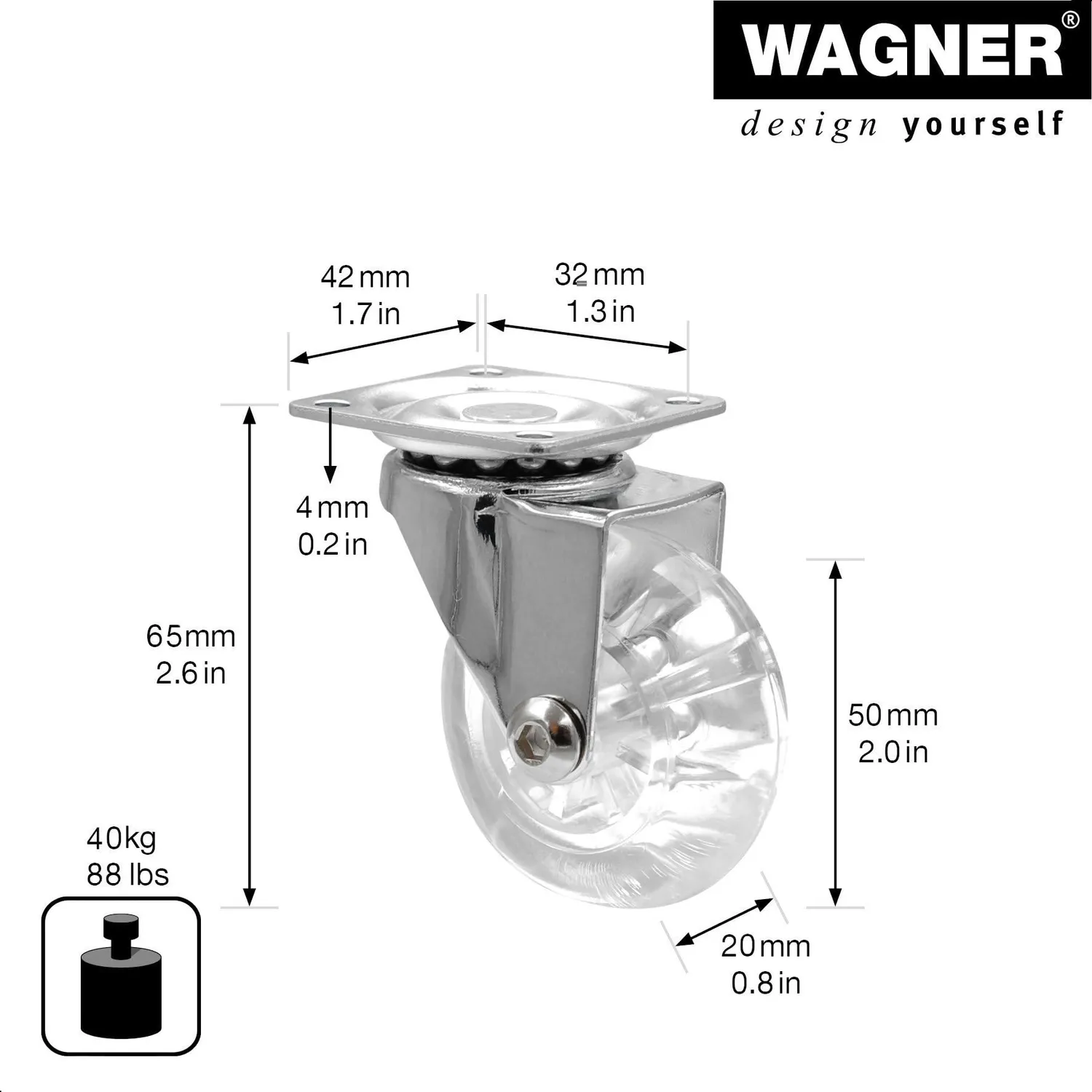 Wagner 03108501 rotella skater 50 mm 40 kg trasparente