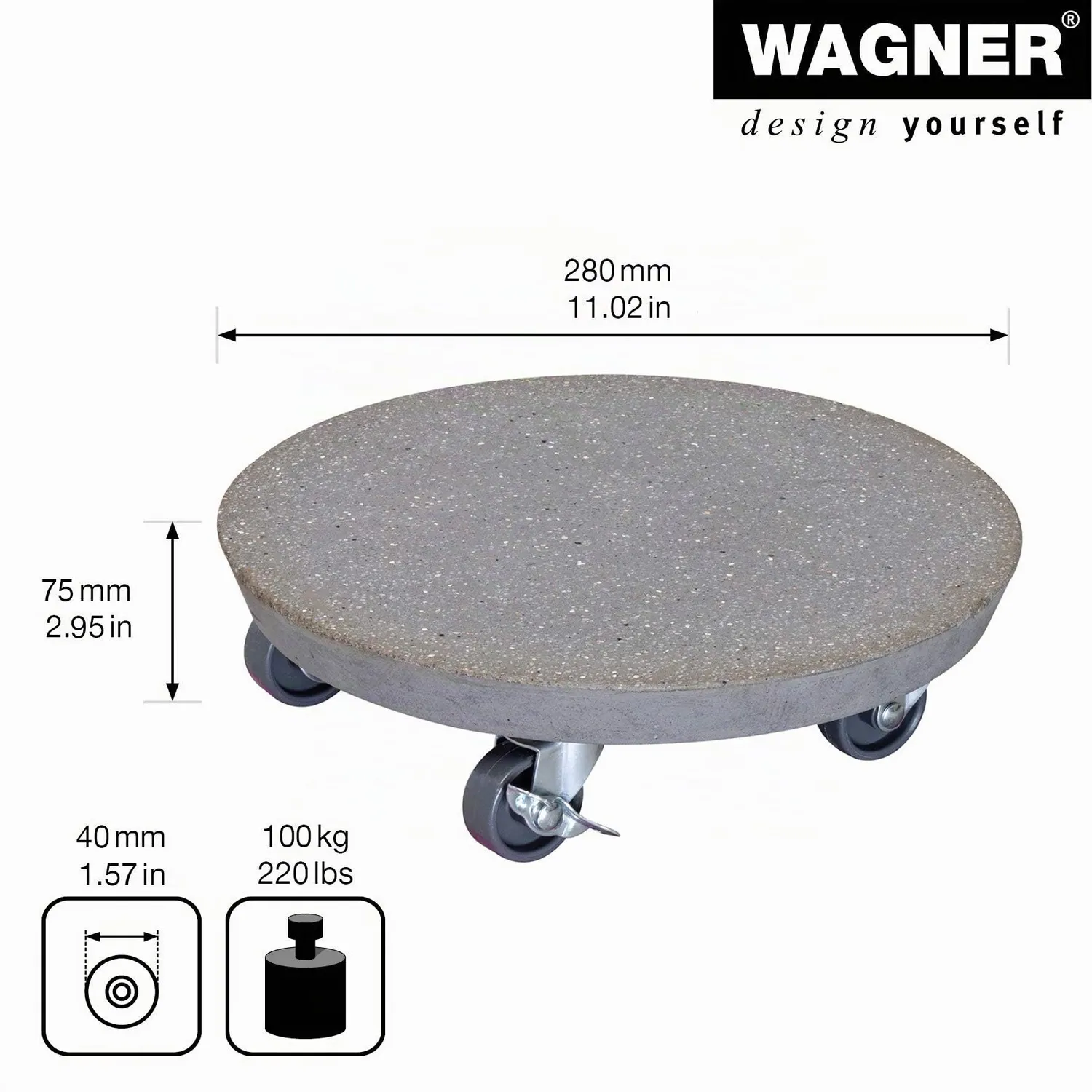 Wagner Stone carrello piante Ø28 cm terrazzo 100 kg