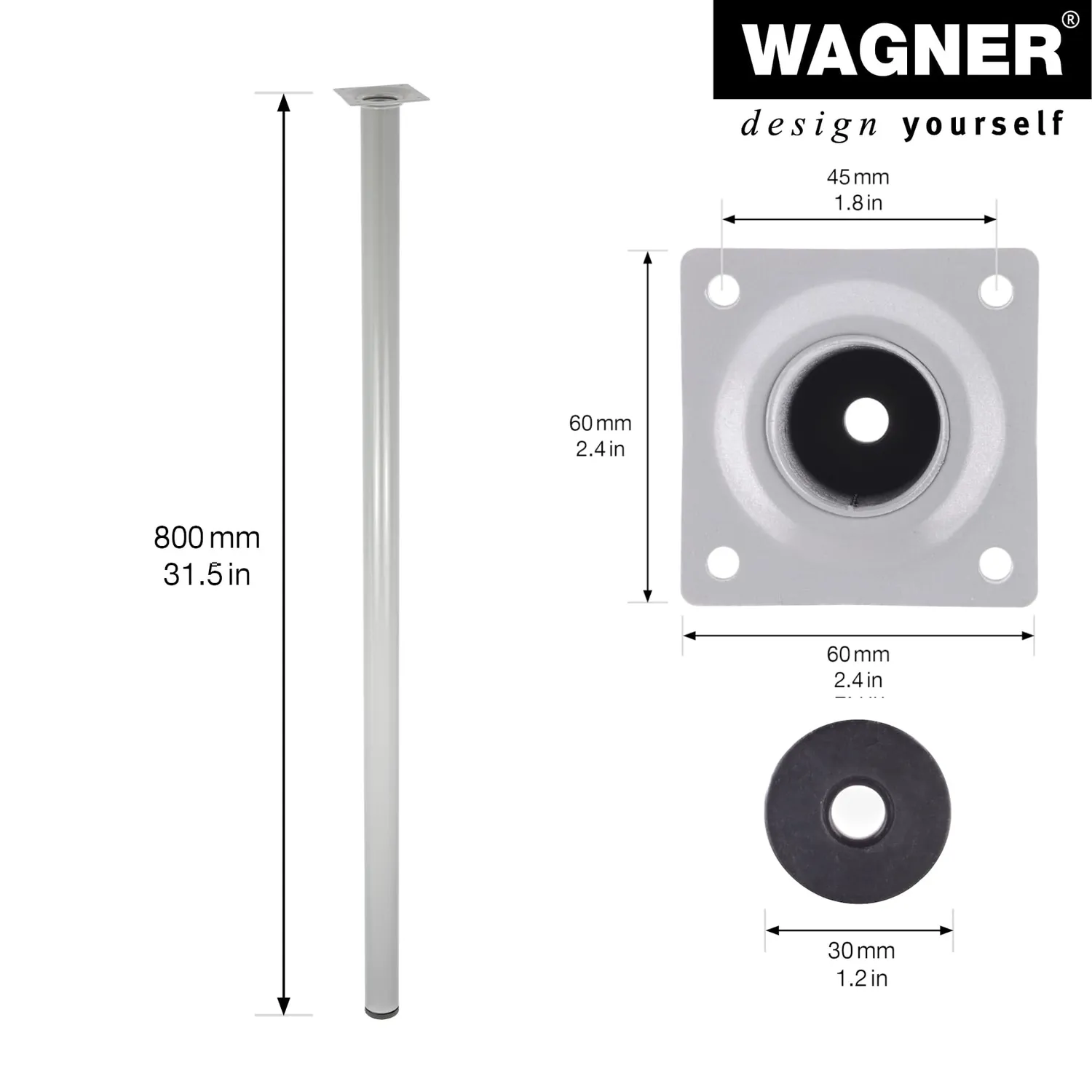 Wagner Classic ST 1280 gamba per mobili 800 mm argento