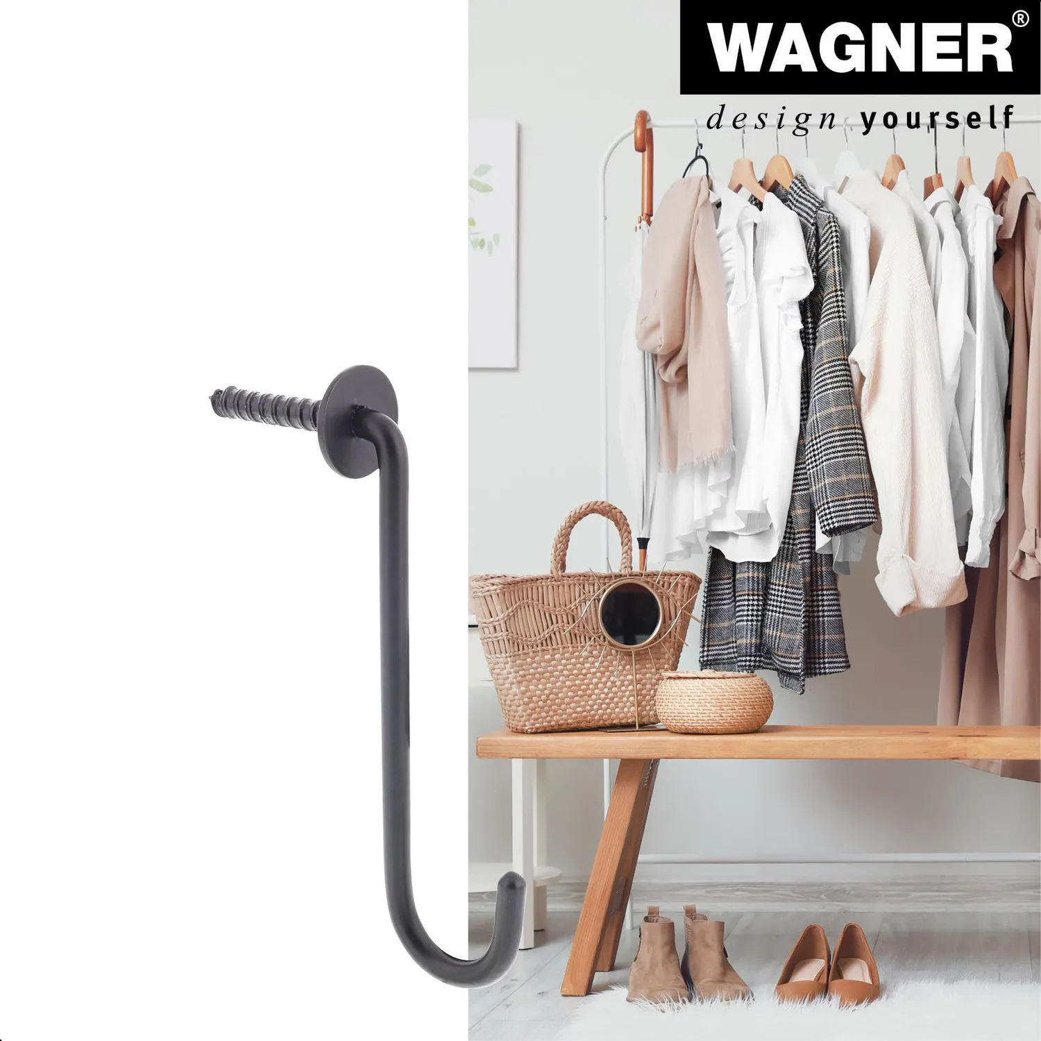Wagner hooks4home Retrò gancio a muro 115x35 mm nero opaco