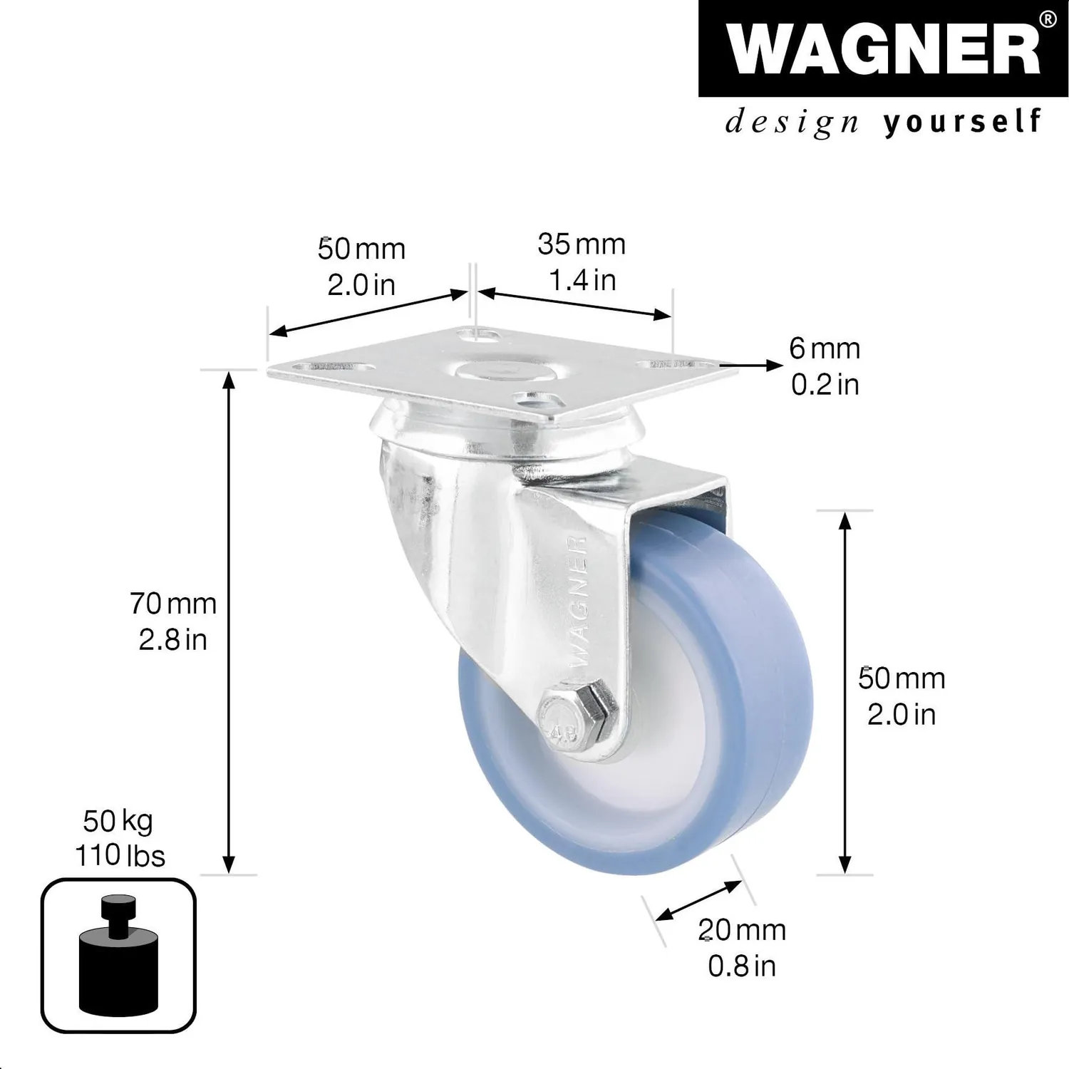 Wagner RO 1550 rotella girevole 50 mm set 4 pezzi