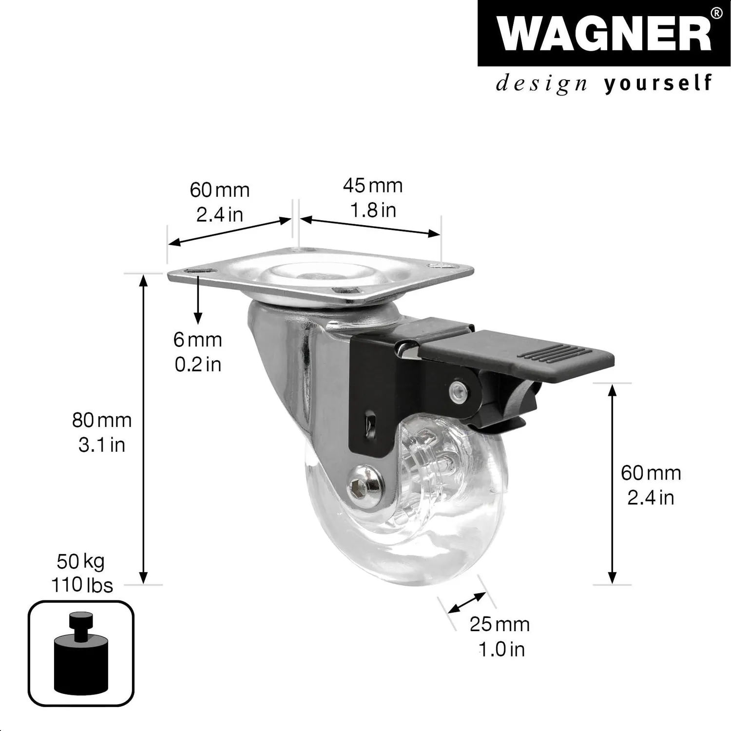 Wagner Skater 03308601 RO 3086 rotella trasparente 60 mm 1 pz