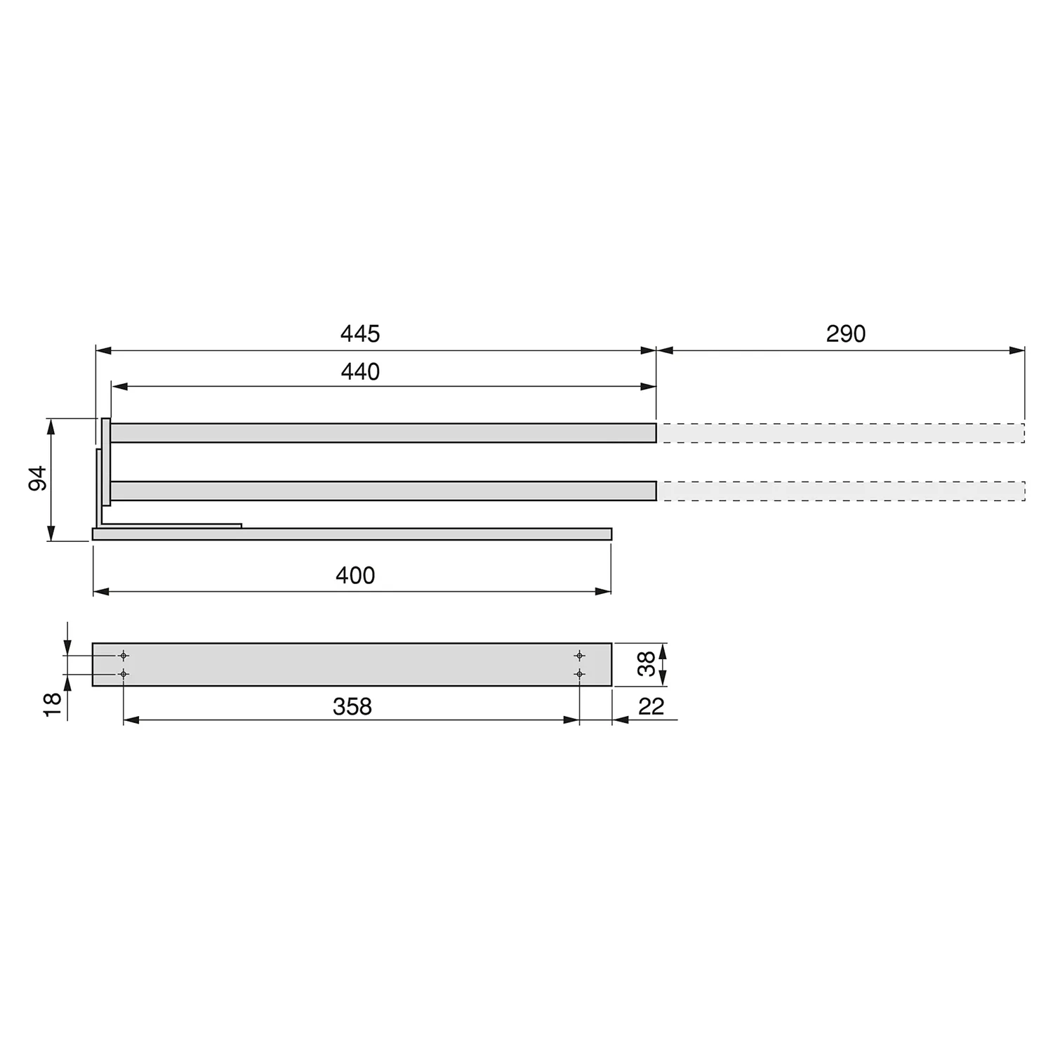 Emuca porta asciugamani estraibile 2 bracci 440 mm grigio