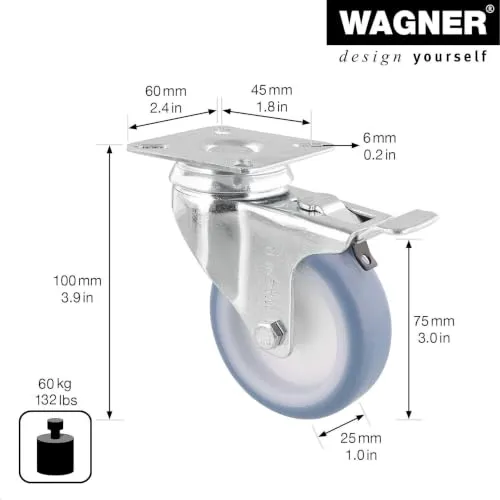 Wagner 03377501 RO 3775 rotella con freno 75 mm 1 pz morbida