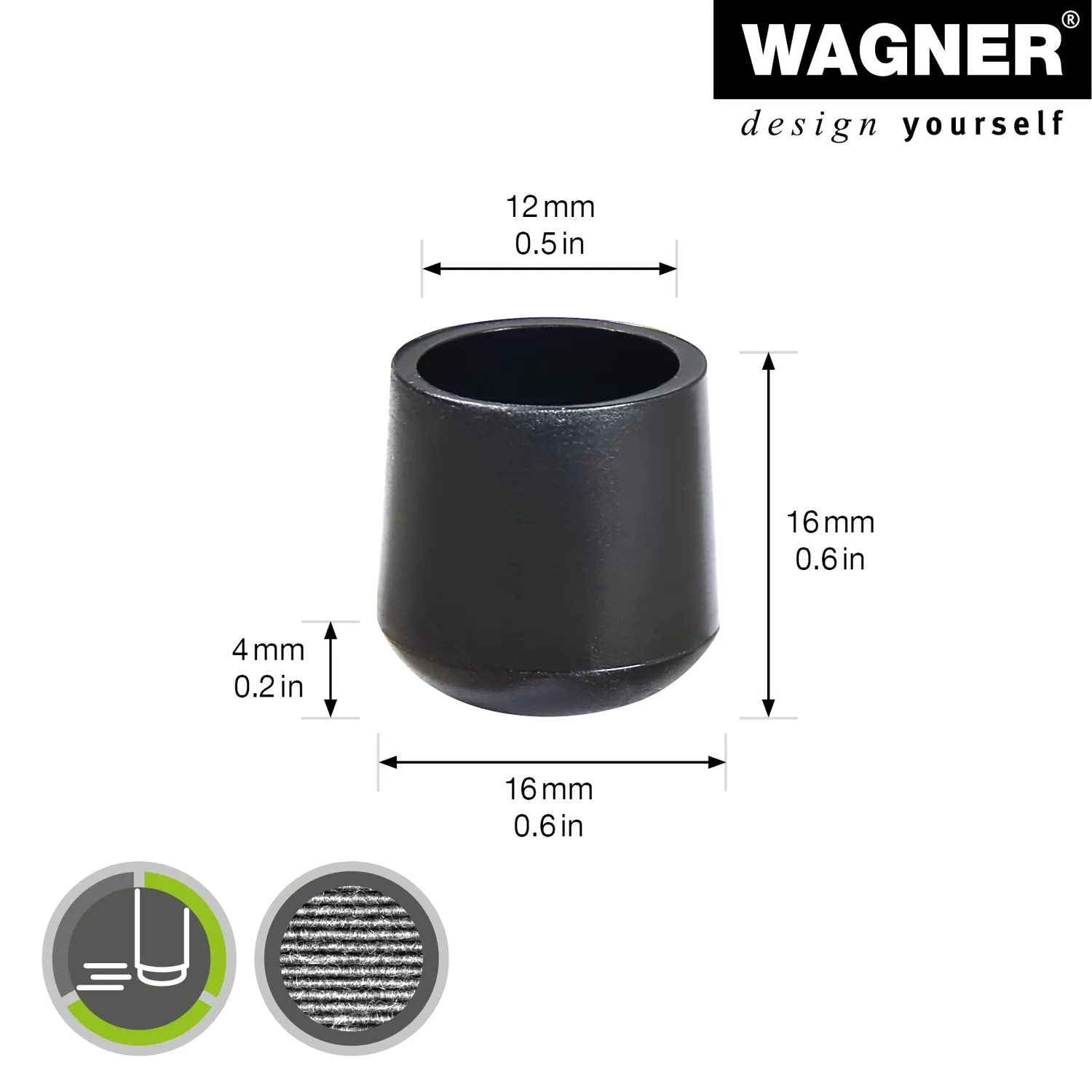 Wagner EH 0612 tappi tubo acciaio Ø12/16 mm neri 4 pz plastica